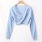 Light-blue Twisted V Neck Long Sleeve Sexy Cropped Sweater Top