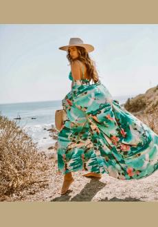  Floral Print Long Women Beach Dress