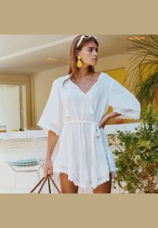 Women's One Piece Cover Up Dress V Neck Sun proof Loose Beach Swimwear