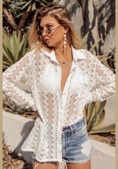 Top Quality Shirt Bikini Beach Cover Up Long Sleeve Sunscreen Dress Short Swimsuit Blouse White Beachwear