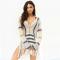 Women's Knit Dress Deep V Neck Long Sleeve Tassel Decor Beach Dress