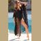Sexy See Through Embroidered Long Kimono Cardigan  Black Lace Tunic Women Beach Wear Swimsuit Cover Up
