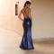 Navy Sequin Cross Back Fishtail Maxi Dress