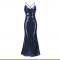 Navy Sequin Cross Back Fishtail Maxi Dress