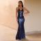 Navy Sequin Cross Back Fishtail Maxi Dress