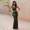 Green Sequin Cross Back Fishtail Maxi Dress