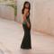 Green Sequin Cross Back Fishtail Maxi Dress