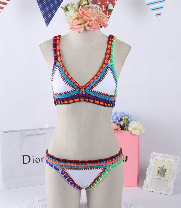 Crochet Neoprene Bikini White Multi