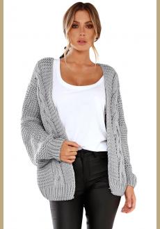 Gray Chunky Wide Long Sleeve Knit Cardigan