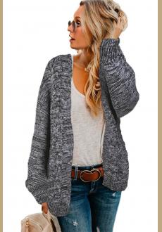 Dark Gray Chunky Wide Long Sleeve Knit Cardigan