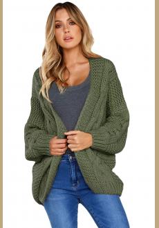 Green Chunky Wide Long Sleeve Knit Cardigan