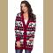 Red Elk Printed Long Sleeves Knitting Mid-length Christmas Cardigan