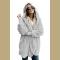 Grey Soft Fleece Hooded Open Front Coat