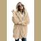 Khaki Soft Fleece Hooded Open Front Coat