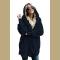 Blue Soft Fleece Hooded Open Front Coat