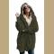 Green Soft Fleece Hooded Open Front Coat