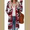 Red Christmas Element Print Long Cardigan