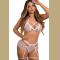 White Lace Trim Mesh Patchwork Halter Neck Lingerie Set