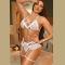 White Lace Trim Mesh Patchwork Halter Neck Lingerie Set