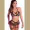 Black Lace Trim Mesh Patchwork Halter Neck Lingerie Set