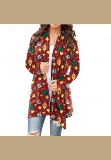 Womens Fashion Open Front Christmas Print Casual Long Sleeve Cardigans 