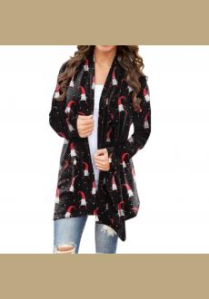 Womens Fashion Open Front Christmas Print Casual Long Sleeve Cardigans 