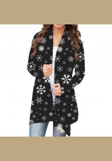 Womens Fashion Open Front Christmas Print Casual Long Sleeve Cardigans 