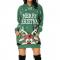 Women's Christmas Printed Long Sleeve Hooded Pockets Pullover Hoodie Dress Tunic Sweatshirt