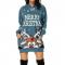 Women Christmas Printed Long Hoodie Sweatshirt Casual Long Sleeve Pullover Hoodie Dress with Pockets