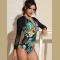 Women's One-Piece Whole Swimsuit Diving Suit Long-Sleeved Sunscreen Slimming Belly-Covering Fashion Conservative