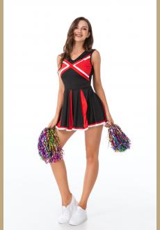 Women Cheerleading Costume Uniform Sexy Clubwear Party Mini Pleated Dress With Pompoms Cheerleader School Girls