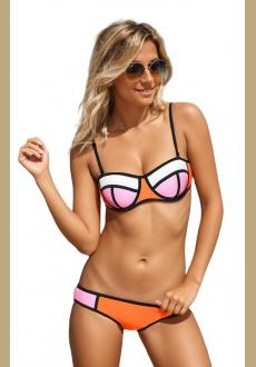 F4297-4Multi Colour Neoprene - Pink and Orange bikini