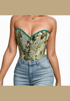 Vintage Floral Jacquard Overbust Corset Medieval Corset Top