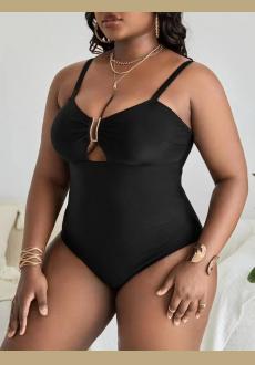 Solid Color Deep V Sexy Hollow Plus Size One-piece Swimsuit