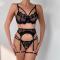 Women Sexy Wireless Garter Bow Strappy Lace Sheer Lingerie Set